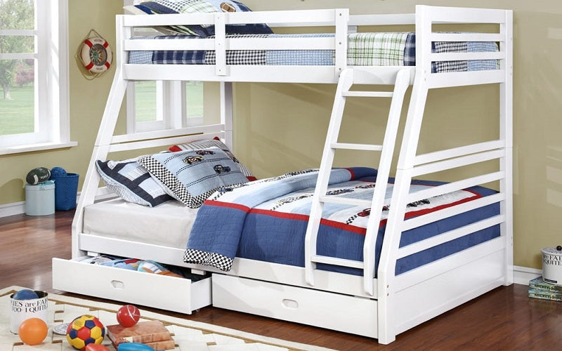 Bunk Bed - Twin over Double with 2 Drawers Solid Wood - White