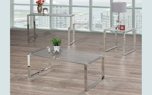 Coffee Table Set with Glass Top - 3 pc - Chrome