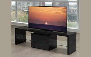 TV Stand with Glass Shelf & Drawer - Black