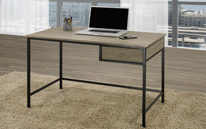 Office Desk with Drawer Metal Legs - Distressed Grey & Black
