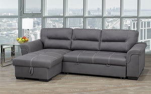 Air Suede Fabric Sectional Sofa Bed with Reversible Chaise - Grey