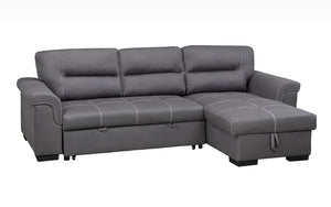 Air Suede Fabric Sectional Sofa Bed with Reversible Chaise - Grey