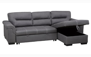 Air Suede Fabric Sectional Sofa Bed with Reversible Chaise - Grey