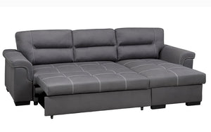 Air Suede Fabric Sectional Sofa Bed with Reversible Chaise - Grey