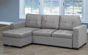 Linen Sectional Sofa Bed with Reversible Chaise - Grey