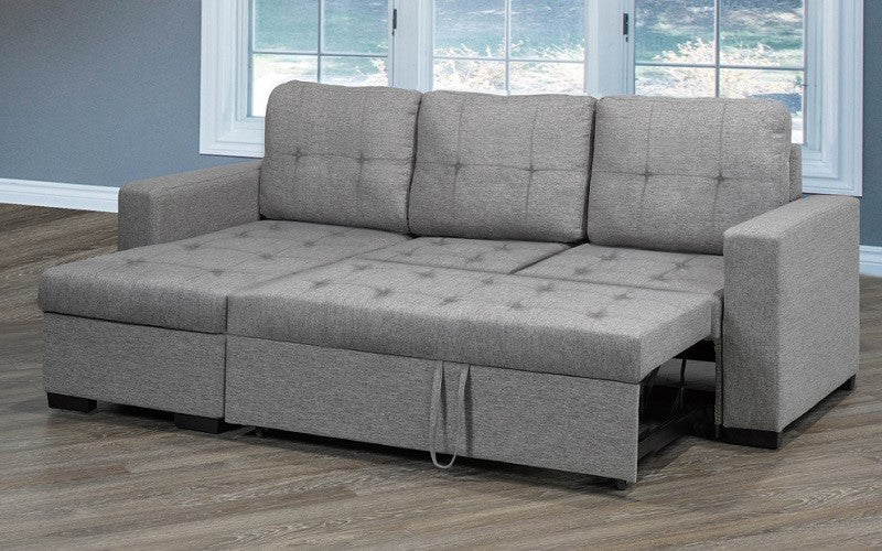 Linen Sectional Sofa Bed with Reversible Chaise - Grey