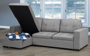 Linen Sectional Sofa Bed with Reversible Chaise - Grey