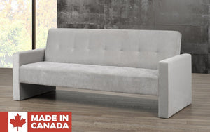 Fabric Sofa Bed with Square Armrest - Silver (Made in Canada)