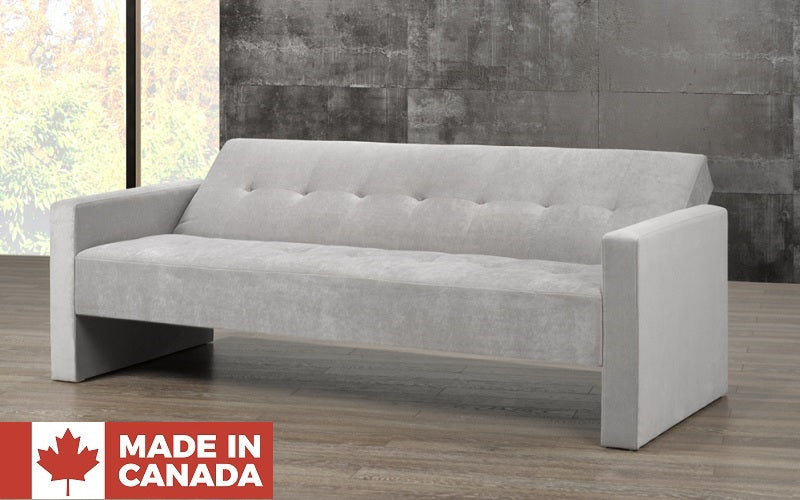Fabric Sofa Bed with Square Armrest - Silver (Made in Canada)