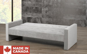 Fabric Sofa Bed with Square Armrest - Silver (Made in Canada)