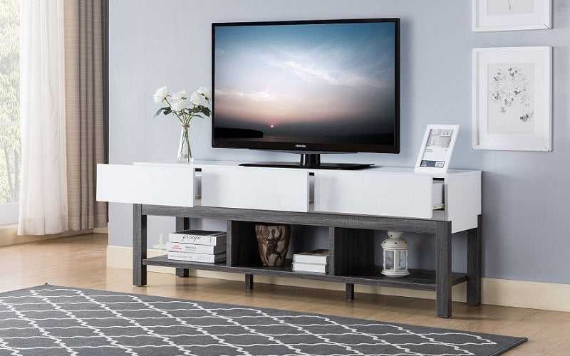 TV Stand with Shelf and Drawers - White & Grey