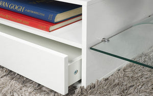 TV Stand with Shelf and Drawer - White