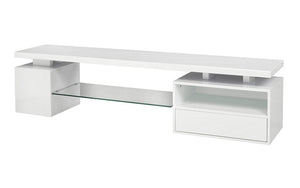 TV Stand with Shelf and Drawer - White