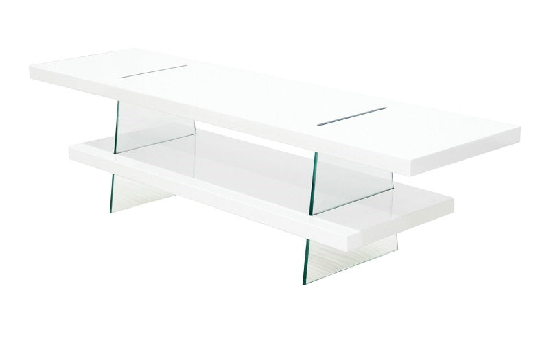 TV Stand with Lacquer Shelf - White
