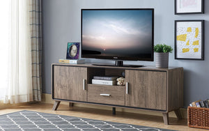 TV Stand with Shelf-Drawer & Cabinets - Walnut Oak