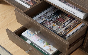 TV Stand with Shelf and Drawers - Walnut Oak