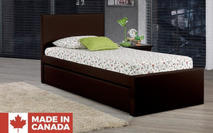 Leather Platform Bed with Storage and Twin Trundle - Espresso (Made in Canada)