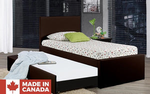 Leather Platform Bed with Storage and Twin Trundle - Espresso (Made in Canada)