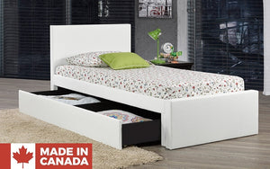 Leather Platform Bed with Storage and Twin Trundle - White (Made in Canada)