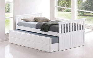 Trundle Bed with Drawers - White