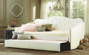 Day Bed with Crystal and Twin Trundle - White