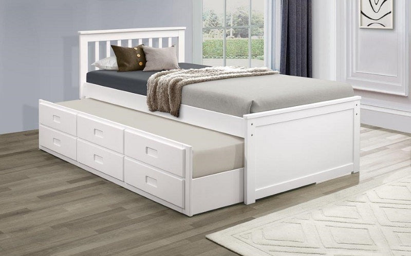 Platform Bed with Trundle - White
