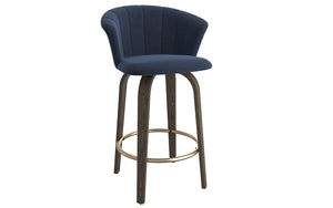 Bar Stool With Velvet Fabric & Solid Wood Legs - Blue (26'' Counter Height)