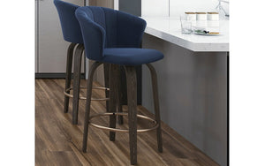 Bar Stool With Velvet Fabric & Solid Wood Legs - Blue (26'' Counter Height)