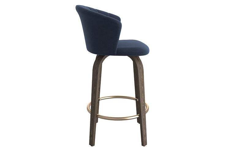 Bar Stool With Velvet Fabric & Solid Wood Legs - Blue (26'' Counter Height)