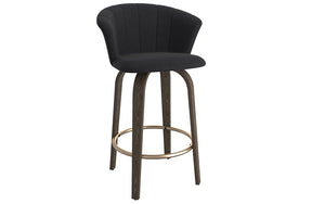 Bar Stool With Velvet Fabric & Solid Wood Legs - Black (26'' Counter Height)