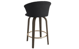 Bar Stool With Velvet Fabric & Solid Wood Legs - Black (26'' Counter Height)