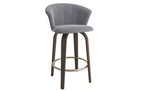Bar Stool With Velvet Fabric & Solid Wood Legs - Grey (26'' Counter Height)