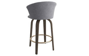 Bar Stool With Velvet Fabric & Solid Wood Legs - Grey (26'' Counter Height)