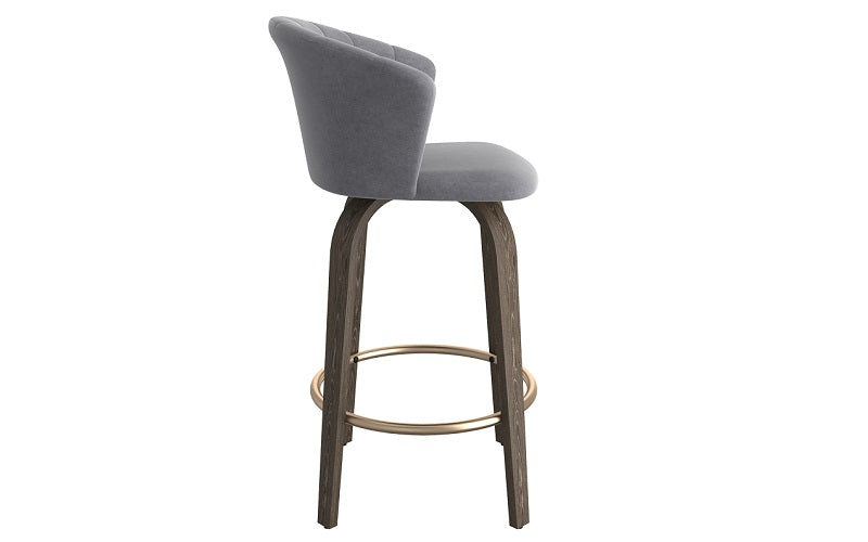 Bar Stool With Velvet Fabric & Solid Wood Legs - Grey (26'' Counter Height)