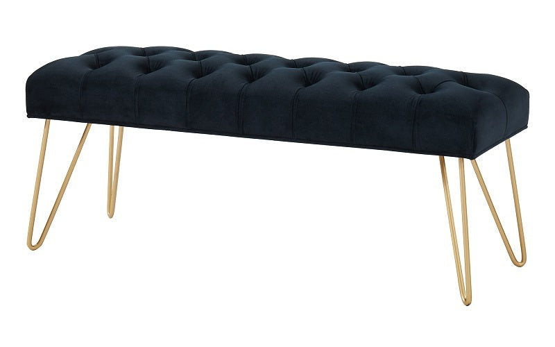 Velvet Fabric Bench with Metal Gold Legs - Blue | Black