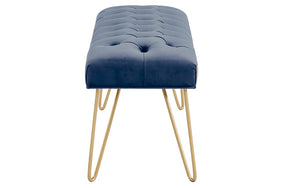 Velvet Fabric Bench with Metal Gold Legs - Blue | Black