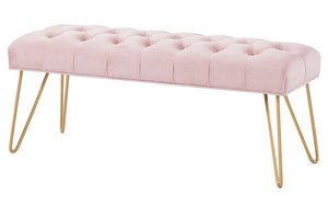 Velvet Fabric Bench with Metal Gold Legs - Pink | Grey