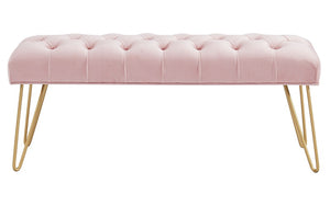 Velvet Fabric Bench with Metal Gold Legs - Pink | Grey