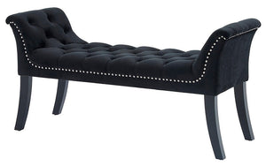 Velvet Fabric Bench with Solid Wood Legs - Black | Ivory