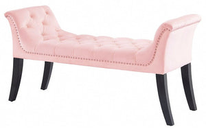 Velvet Fabric Bench with Solid Wood Legs - Blue | Pink | Grey
