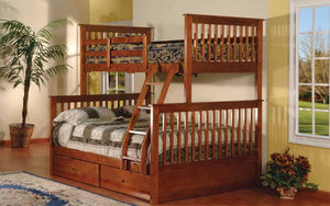 Bunk Bed - Twin over Double Mission Style with or without Drawers Solid Wood - Walnut