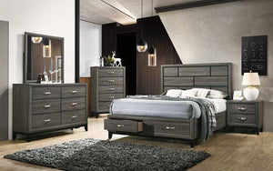 Bedroom Set with Deep Lines Accented & 2 Footboard Drawers 8 pc - Washed Grey