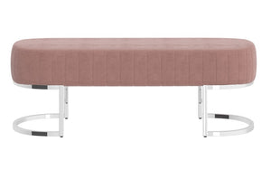 Velvet Fabric Bench with Metal Legs - Grey | Dusty Rose