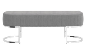 Velvet Fabric Bench with Metal Legs - Grey | Dusty Rose